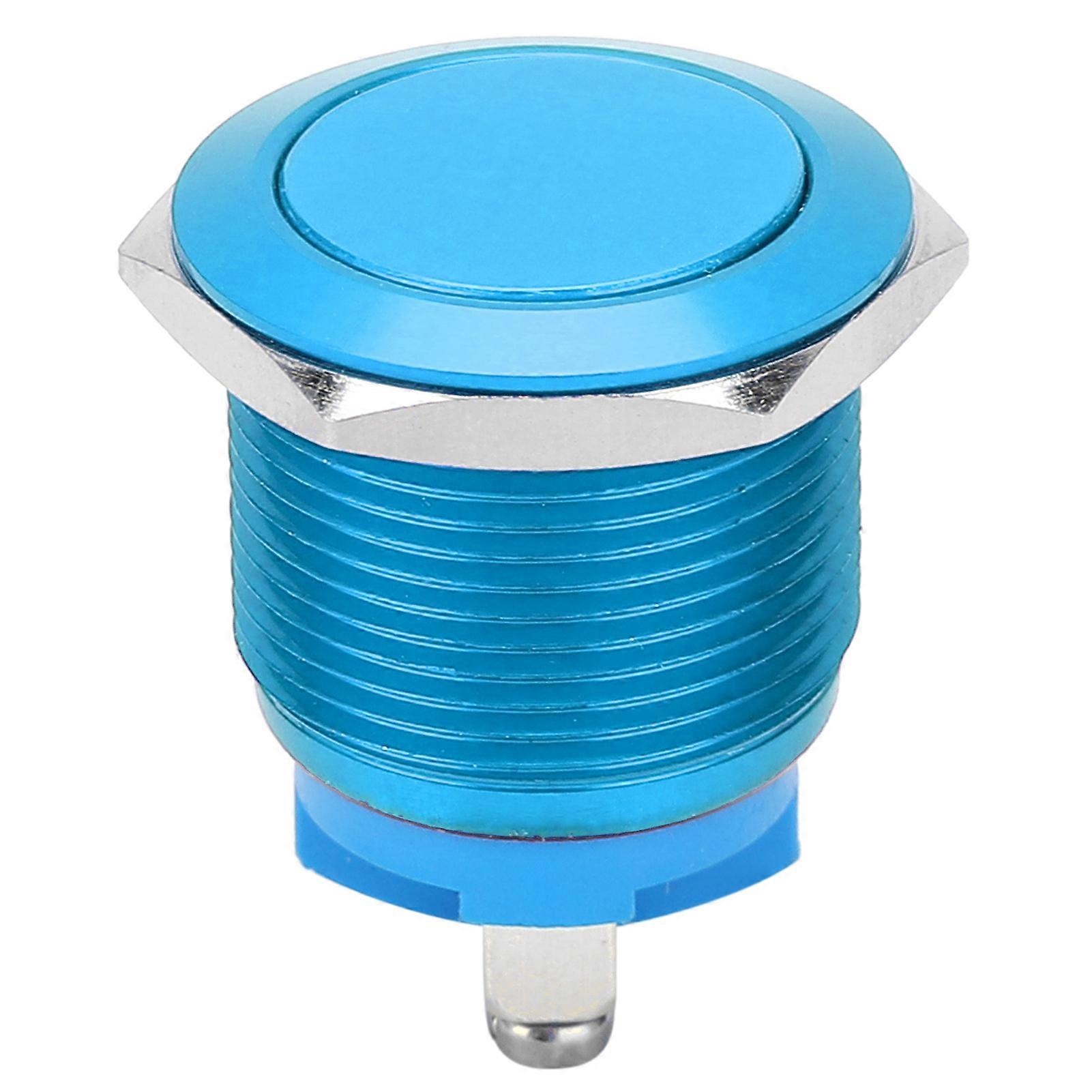 19mm Blue Metal Push Button Switch: Flat Head, Self-Reset, Power Control, Screw Foot
