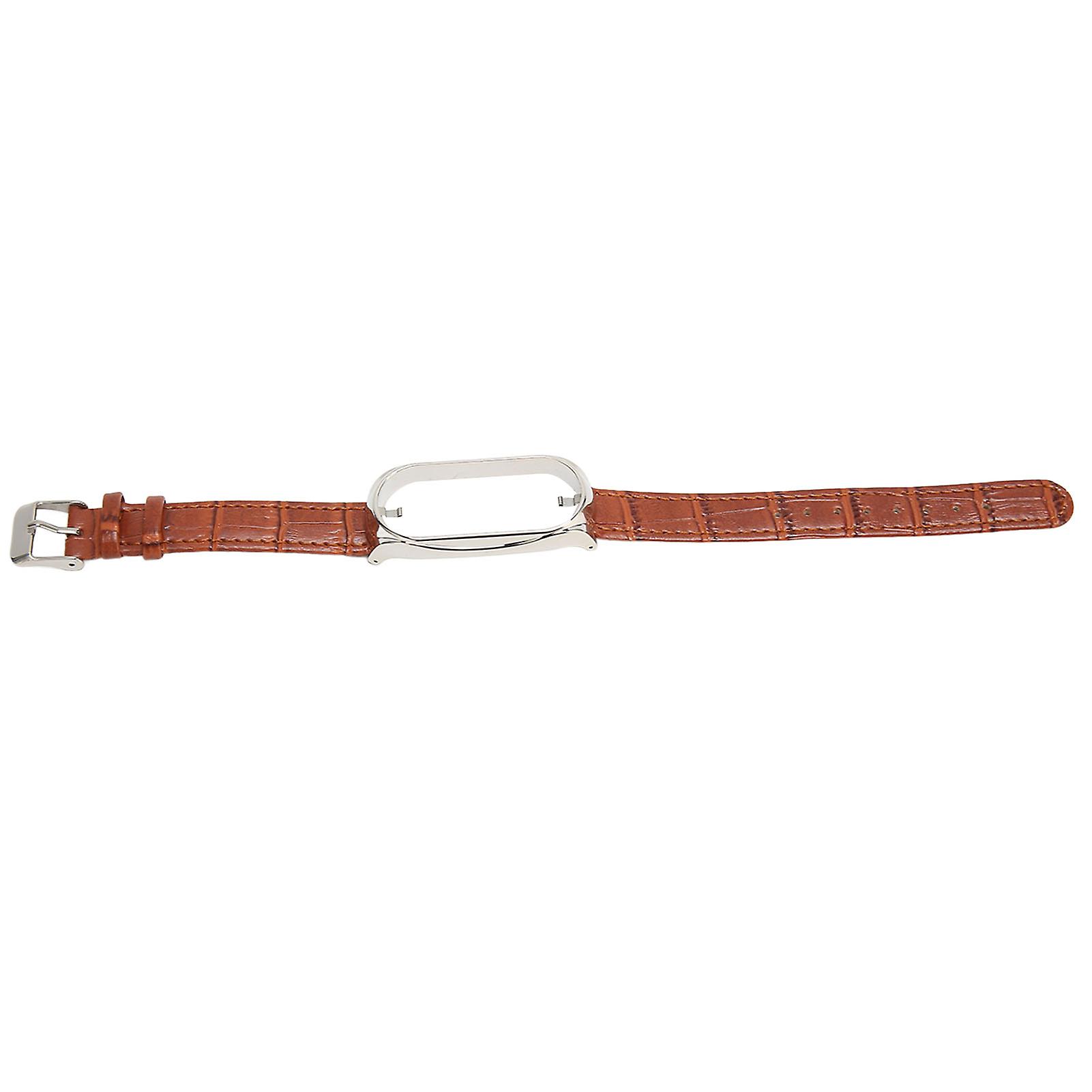 Sport Wrist Band for Mi Band 7 Soft PU Leather Breathable Replacement Loop Strap for Running Hiking Brown Silver