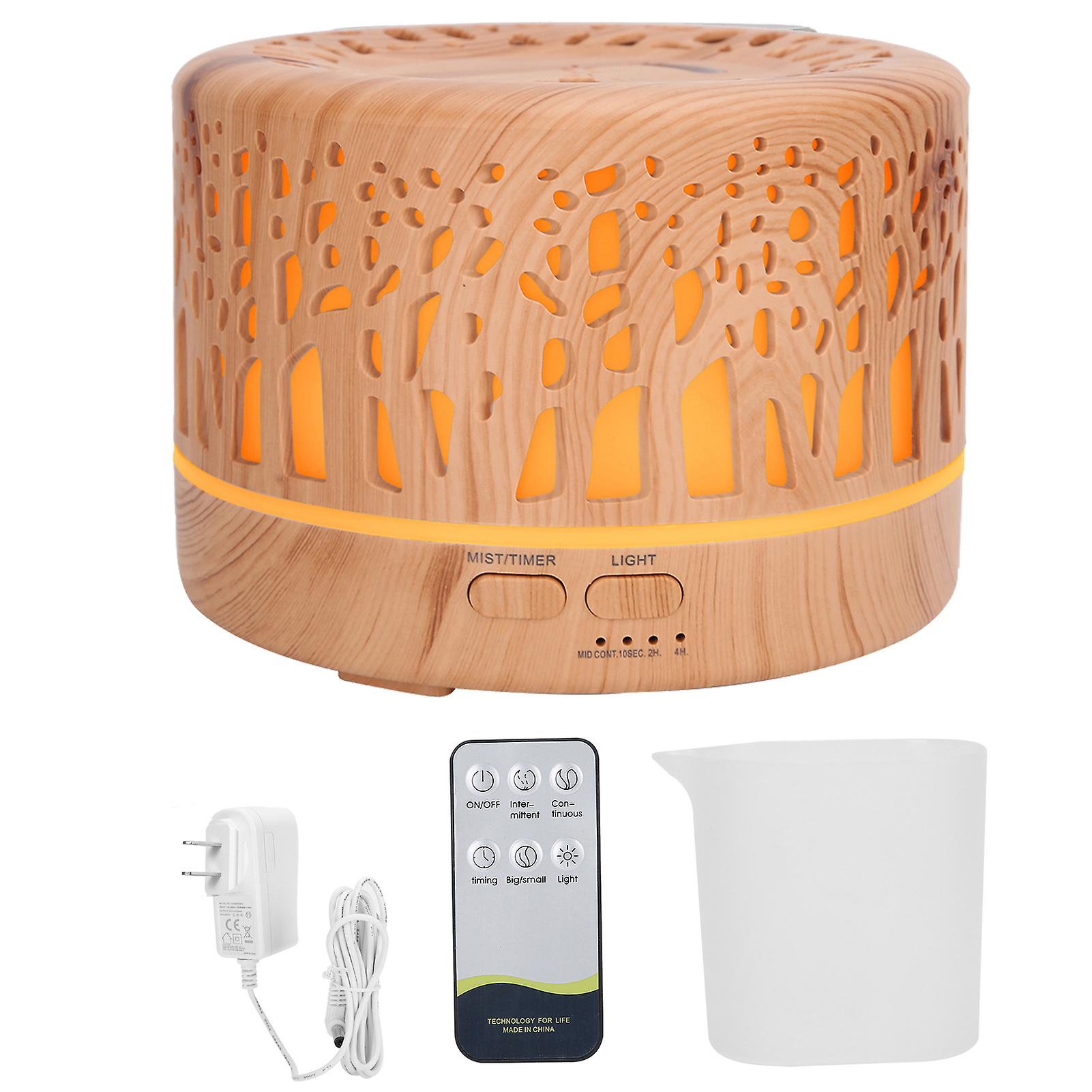700ml Hollow Wood Grain Humidifier Aroma Air Diffuser 7 Color Light Humidifier (110‑240V)US Plug