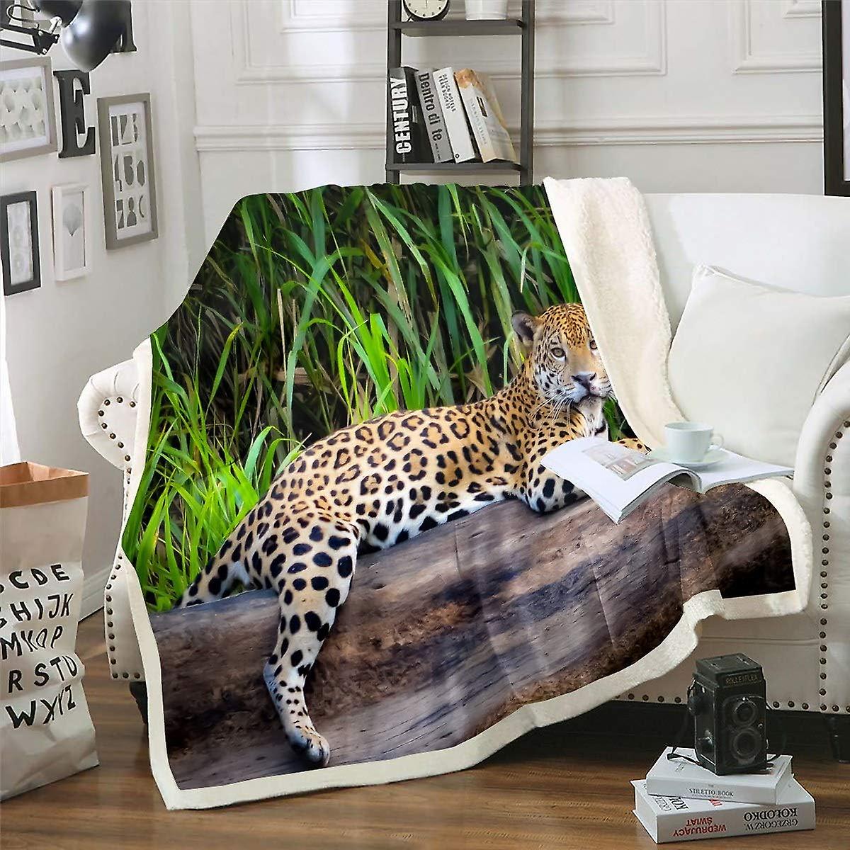 Women Leopard Plush Blanket Cheetah Print Sherpa Throw Blanket