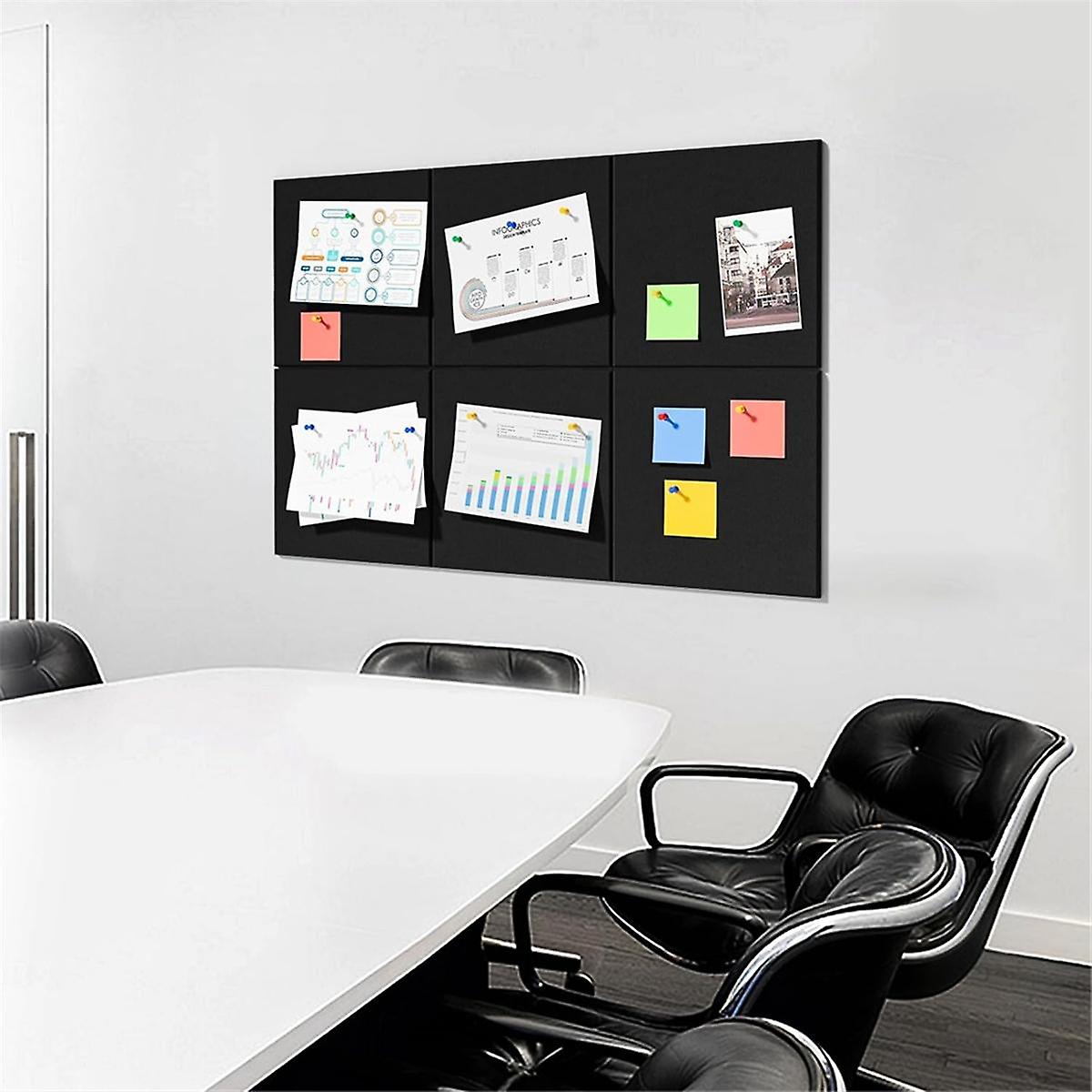 Cork Board Alternative, 6 Pack Felt Wall Tiles with 50 Pushpins, Black Cork Boards for Walls Cork B
