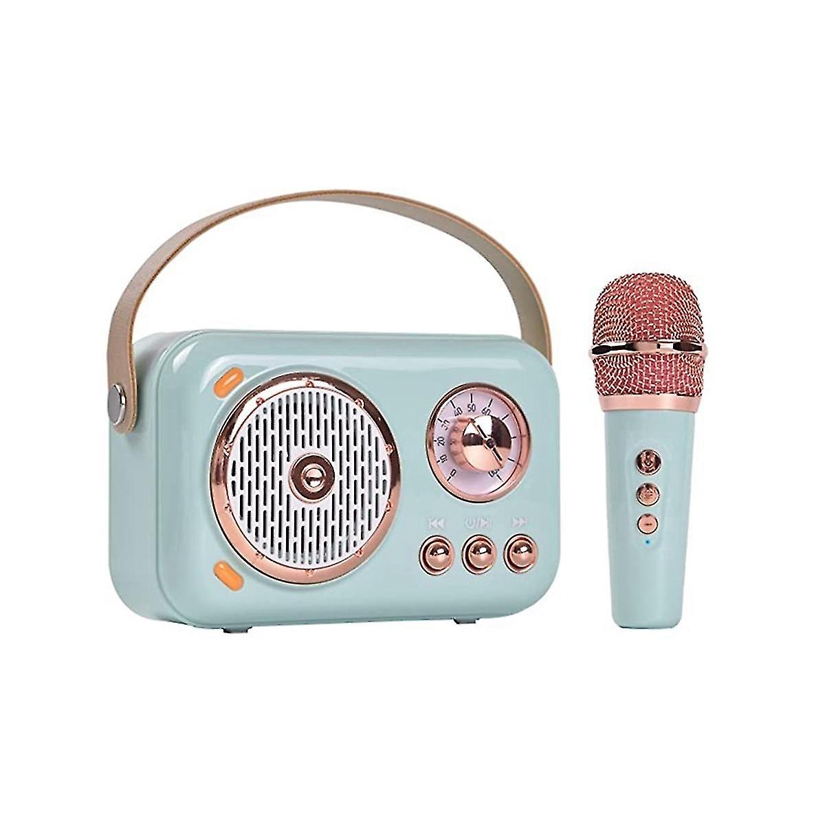 Haut-parleur Bluetooth portable avec ensemble de microphones, haut-parleur Bluetooth rétro pour un usage domestique (bleu)