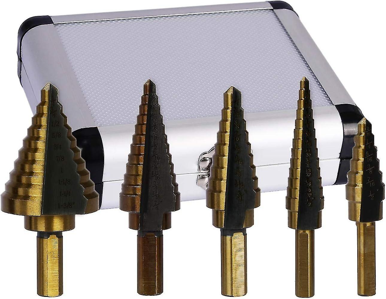 5-piece HSS step drill bit set, titanium triangle shank, cobalt coating, hole cutter, tapered bit se