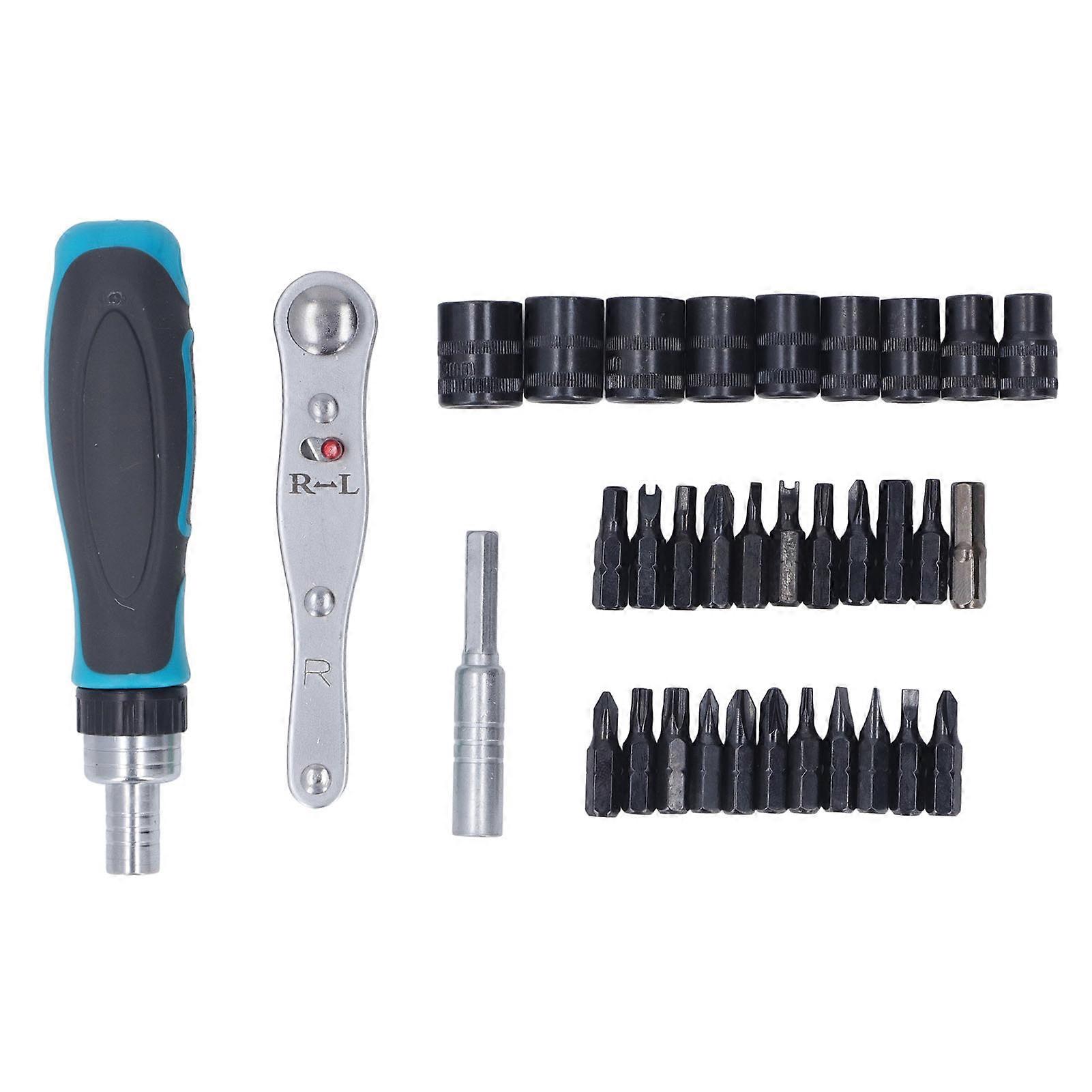 34Pcs Ratchet Screwdriver Set Multi Function CRV Magnetic Ratcheting Bit Kit With Storage Box