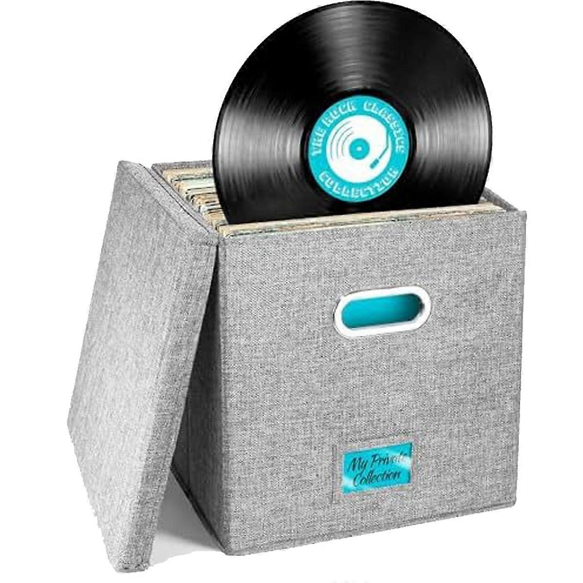 Stackable Vinyl Record Organizer - Record Album Storage Holds 50+ LP Records, LP Record Storage Organizer with Lid, Vinyl Record Moving Case