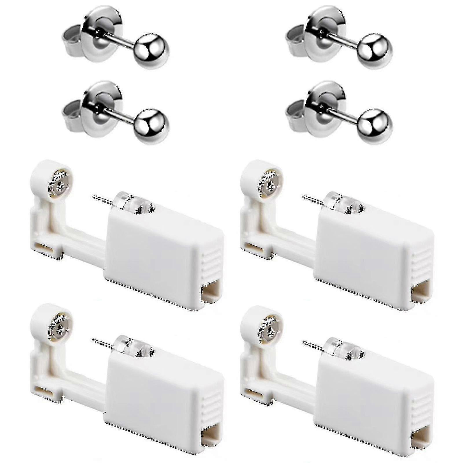 4 Pack Self Ear Piercing Gun Kit pistola monouso Self Ear Piercing Gun con orecchini Borchie Safety Ear Piercing Gun Kit Tool Z grigio argento