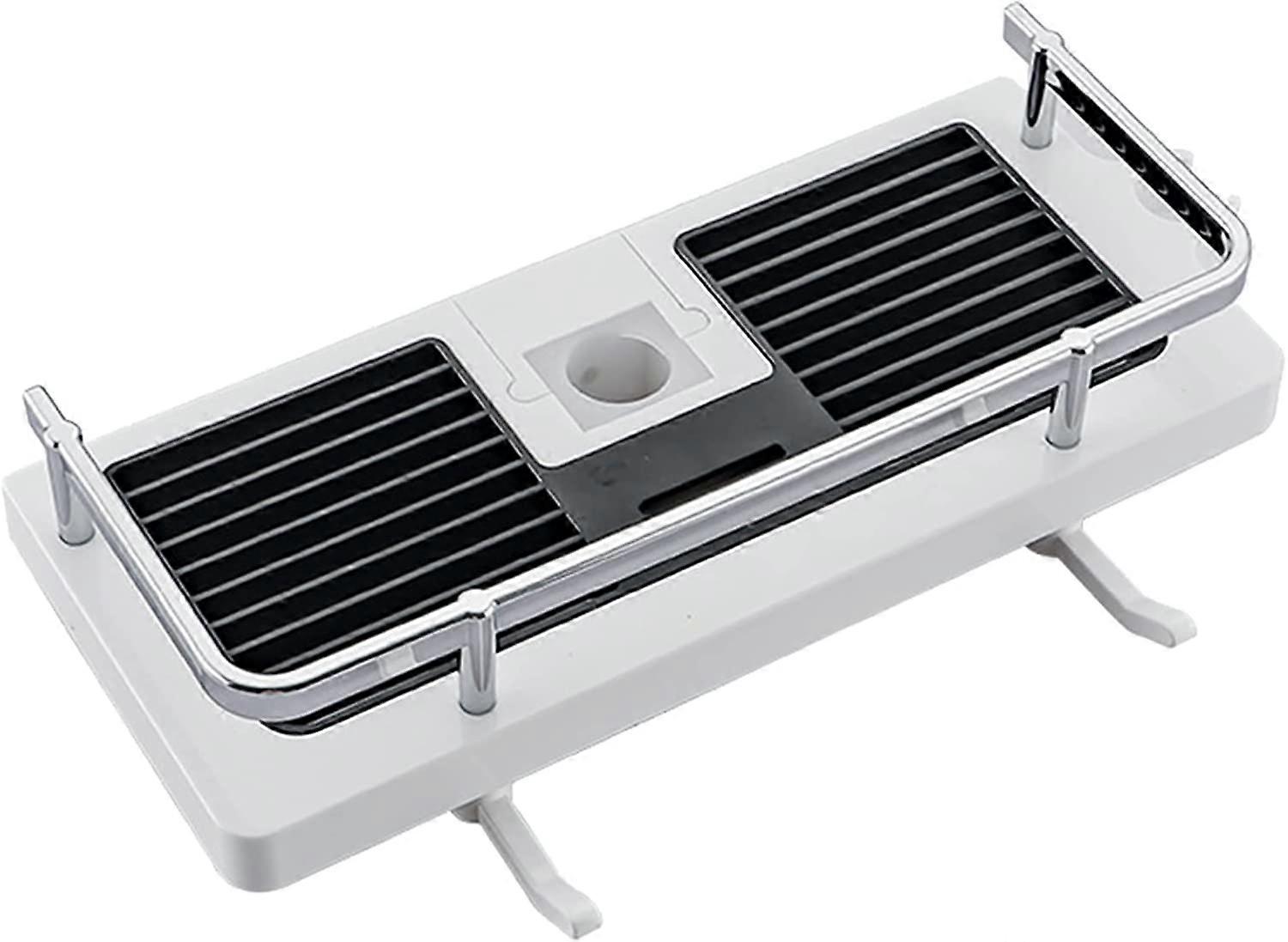 Rustproof Aluminum Bathroom Shelf, No Drilling Installation, Fits 22-25mm Rail, With Two Hooks and Shower Head Hook, 31*13cm