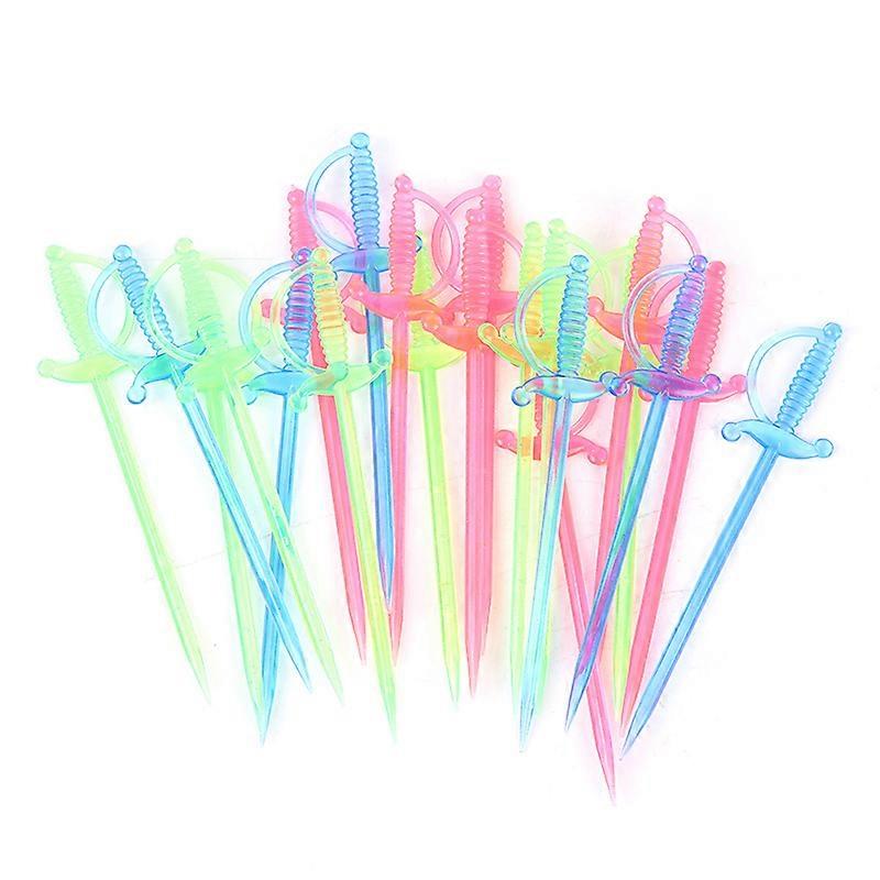 40pcs Sword Mixed Color Fruit Fork Plastic Buffet Sticks For Cocktail Snack Food Fork Disposable Bar Fruit Plate Fork
