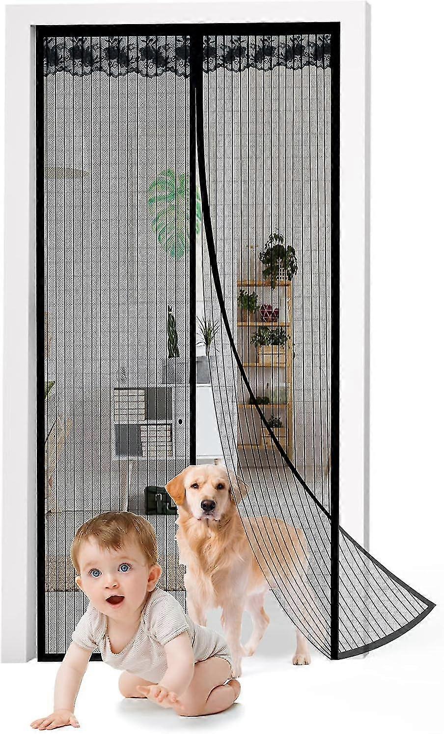Black Magnetic Window Screen, Magnetic Screen Door, Self-Adhesive Mesh Curtain, Ultra-Fine Mesh, Self-Closing, Easy Tool-Free Installation (110 x 220