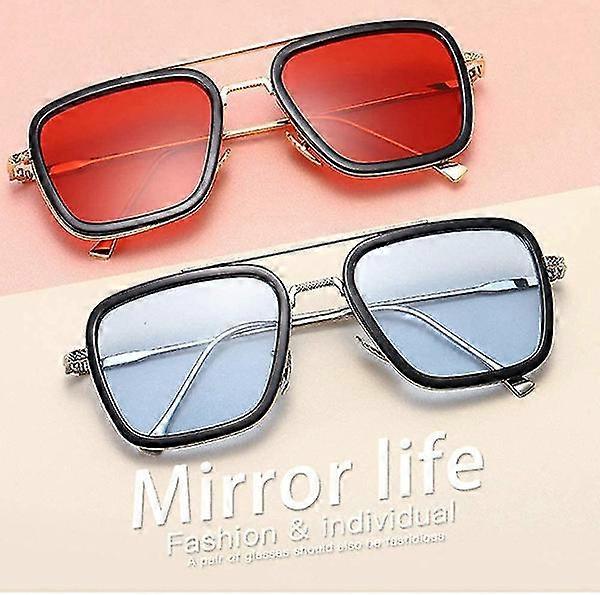 Retro Square Metal Frame Briller Mænds [røde linser]