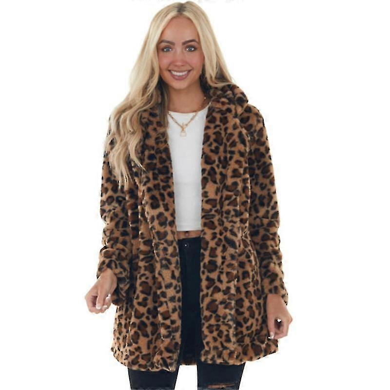 Kvinners fuskepelsjakker Høst Vinter Leopard Frakker Løs pels Frakk Med Lommer