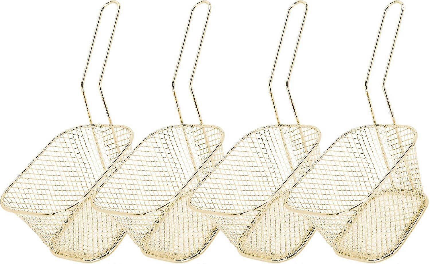 4 قطع ميني سكوير سلة القلي، الفولاذ المقاوم للصدأ البطاطس المقلية حامل شبكة قلي سلة الطبخ مصفاة (الذهب)