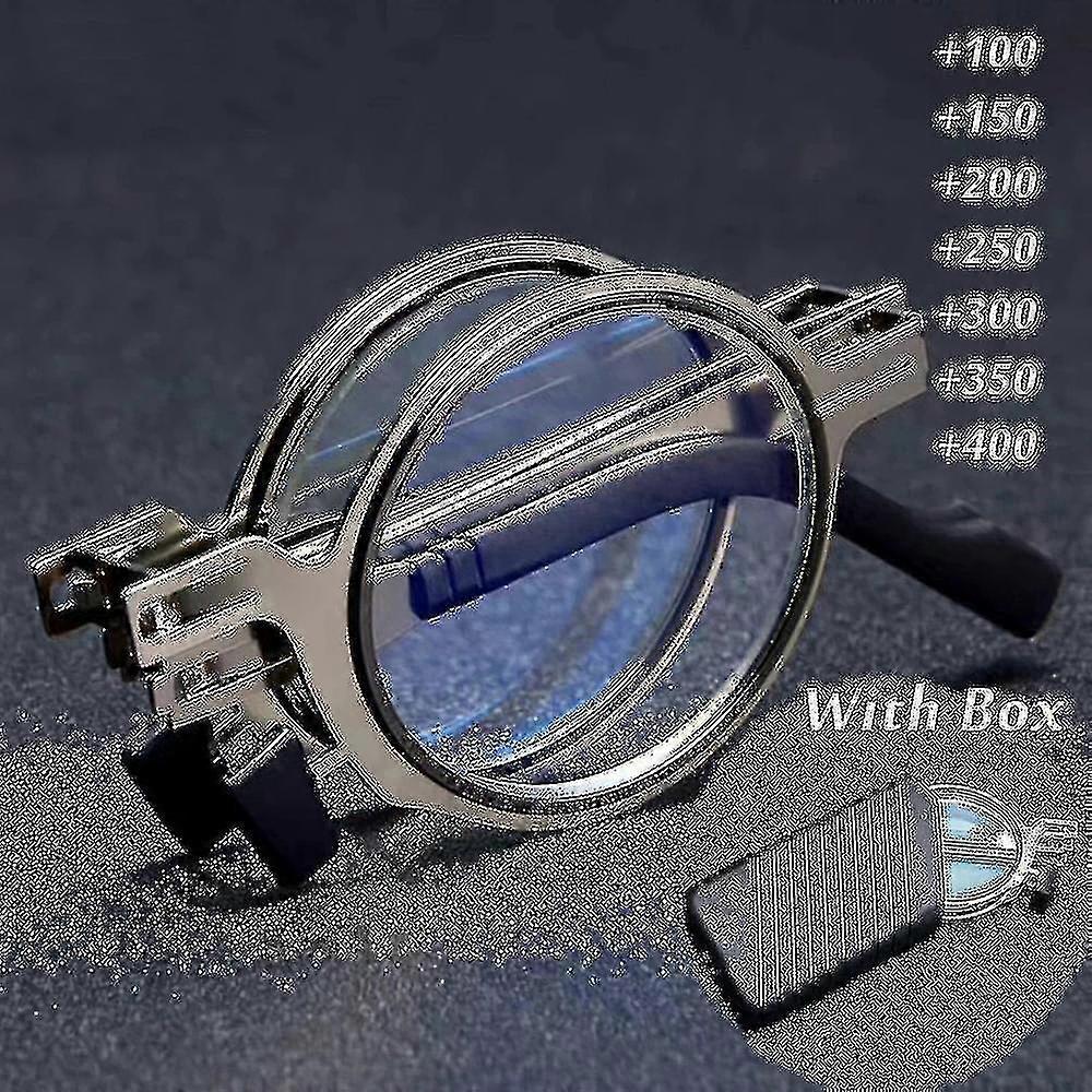Portable Folding Reading Glasses Men Metal Round Square Anti Blue Light Eyewear Presbyopia Eyeglasses Frame Diopter +1.0 To+4.0