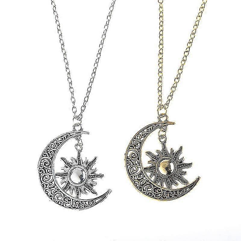 Crescent Moon Sun Pendant Necklace