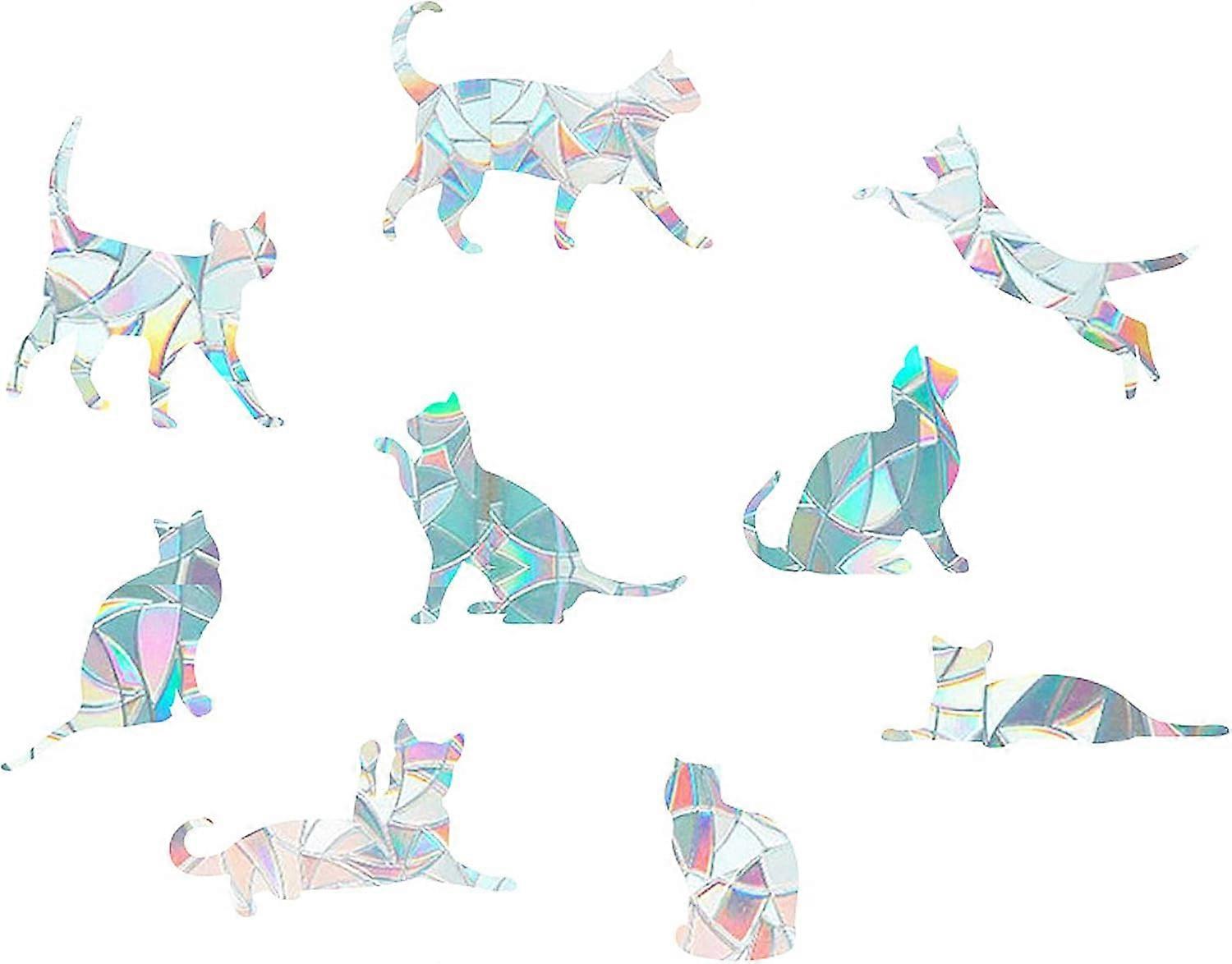 9 Styles Cat Window Clings Static Rainbow Glass Stickers Window Glass Alert Decals Sun Catcher Decorations Non Adhesive Prismatic Vinyl for Prevent St