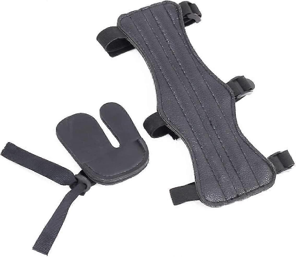 Archery Armguard Arm Guards & Arrow Finger Tab Finger Saver Set Adjustable Straps Archer Shooting Arm Protector For Hunting Shooting (1set, Black)
