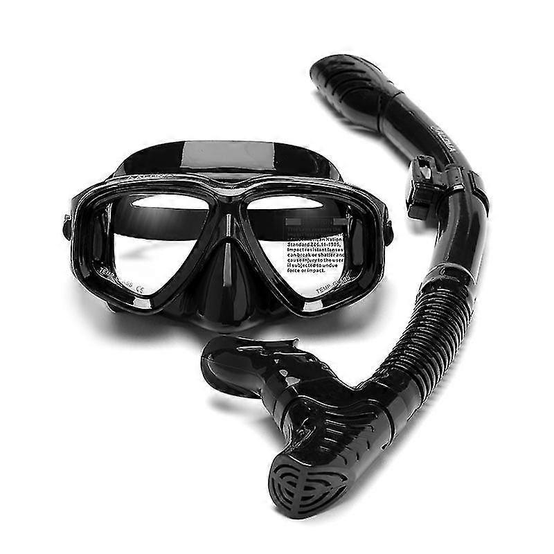 Diving Mask Snorkel Tube Set Anti Fog Swimming Goggles Snorkeling Gear With Dry Top Tube Black