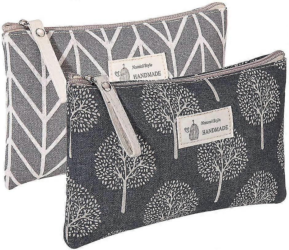 2 Pcs Canvas Cosmetic Bag, Multi-function Travel Makeup Bag
