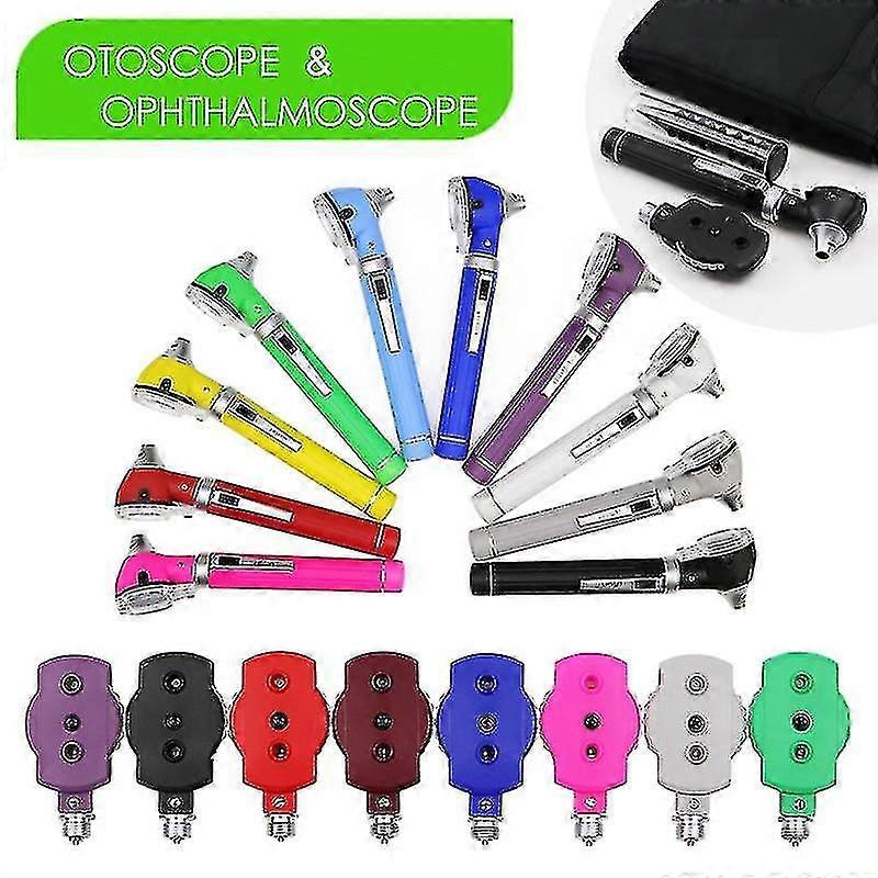 Kit Otoscope-ophtalmoscope à Fibre Optique 15 Pièces Couleur Rose/violet - Neuf Pour Diagnostic