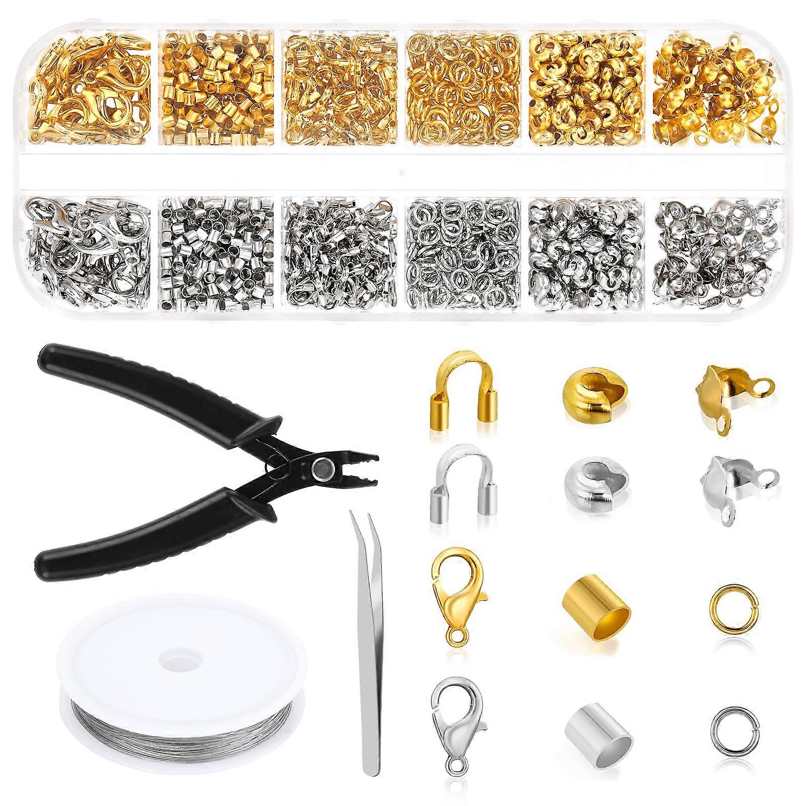 1200-Piece Crimp Beads Set, Lobster Clasps, Crimp Beads Set, Crimp Tube Crimp Beads Lobster Clasps