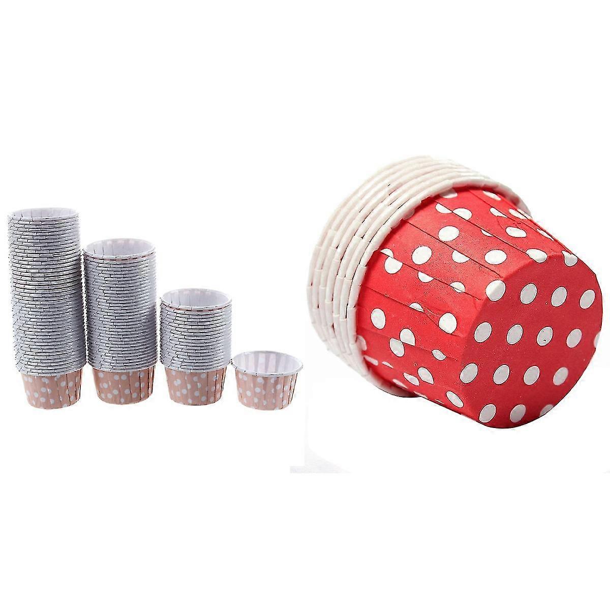 200 Pcs Cupcake Wrapper Paper Cake Case Baking Cups Liner Muffin-pink Dot & Red Wave Point