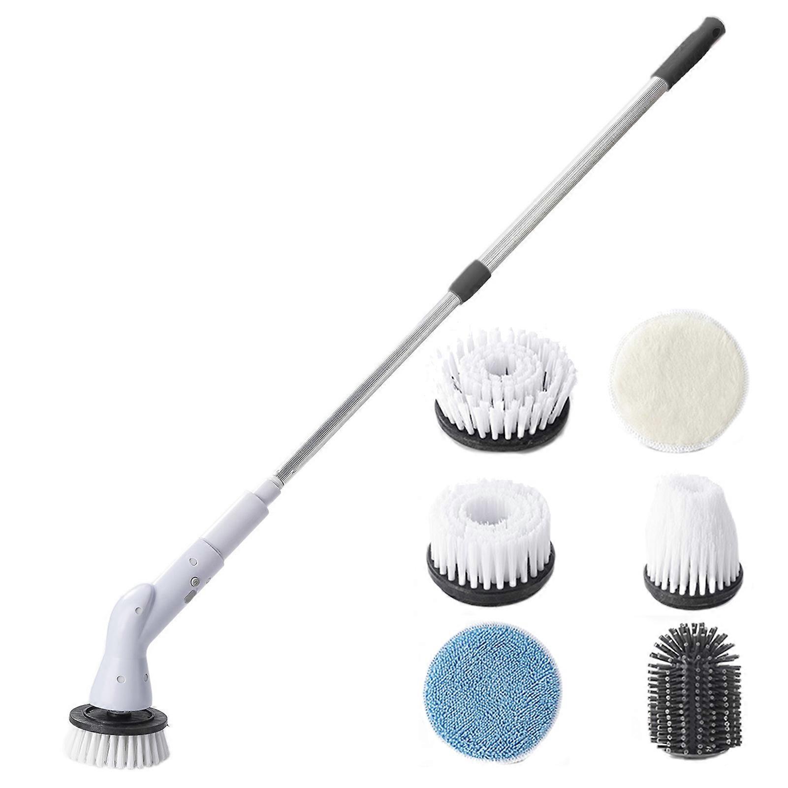1 Set Electric Cleaning Brush with 4 Replaceable Brush Heads Rotary Extension Handle Waterproof Cordless Bathroom Floor Tile Spin Scrubber