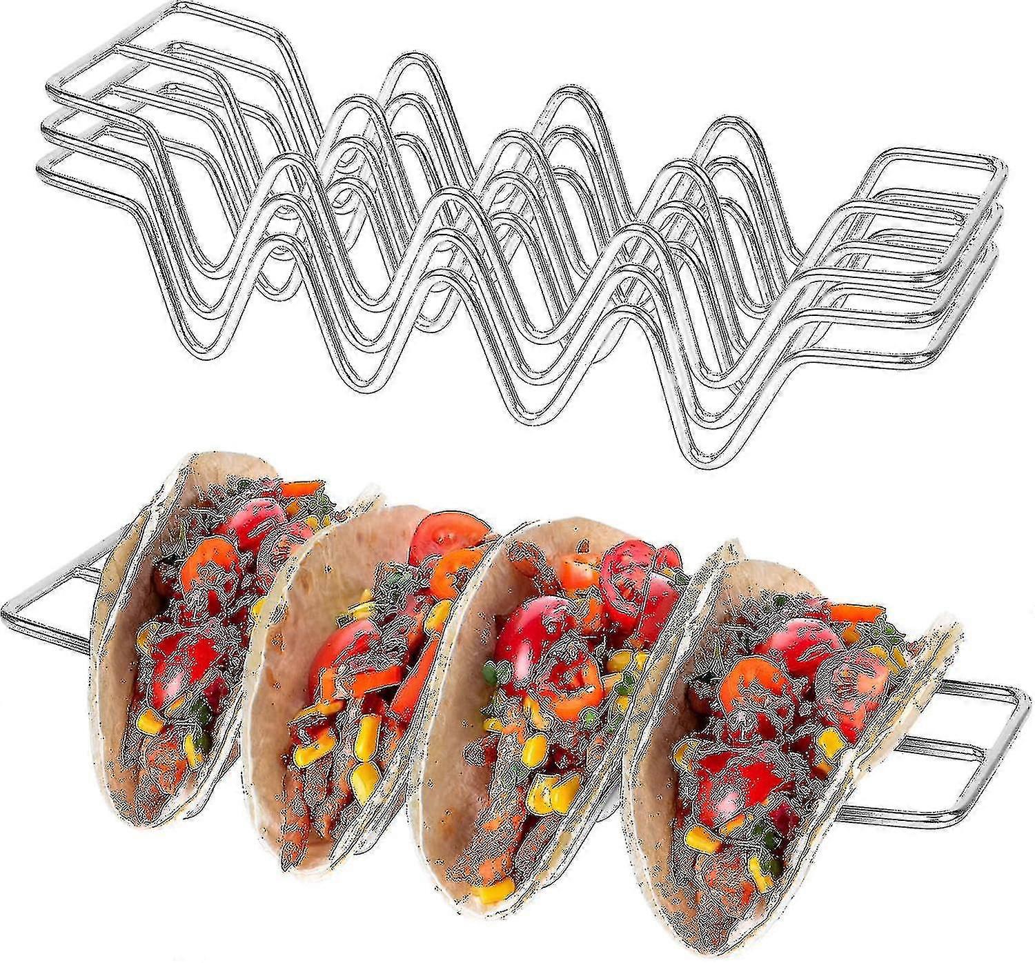 塔可架3件套，不锈钢塔可壳架，塔可盘适用于塔可吧礼品配件，每个可容纳4个塔可，烤箱适合烘焙