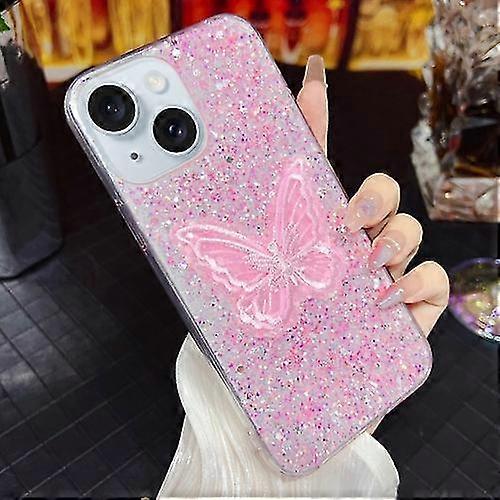 Compatible with Iphone 15 Starry Sequin Embroidered Butterfly Epoxy Tpu Mobile Phone Case