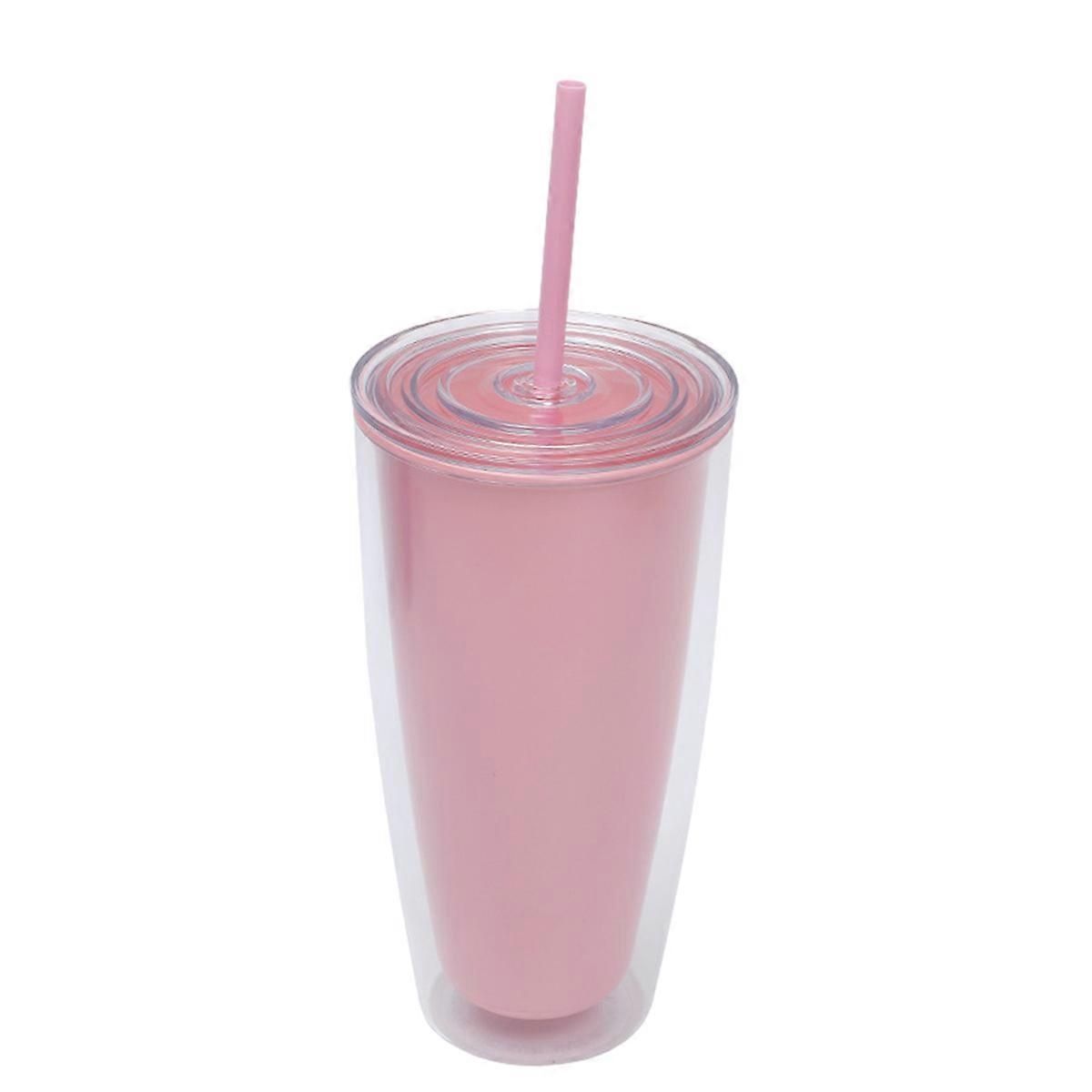 24Oz flat plastic cup with lid and straw, reusable oversized cup, without bisphenol A.