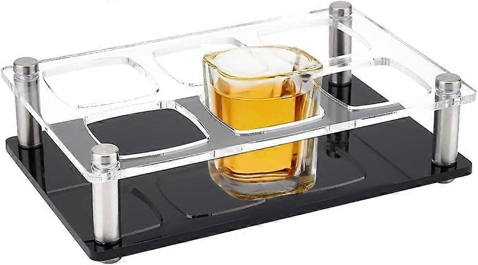 Acrylic Shot Glass Serving Set with 6pcs 1.89" Hole Square Base Shot Glasses Crystal Shot Glass Holder Tray Drinking Serving Display Storage for Resta