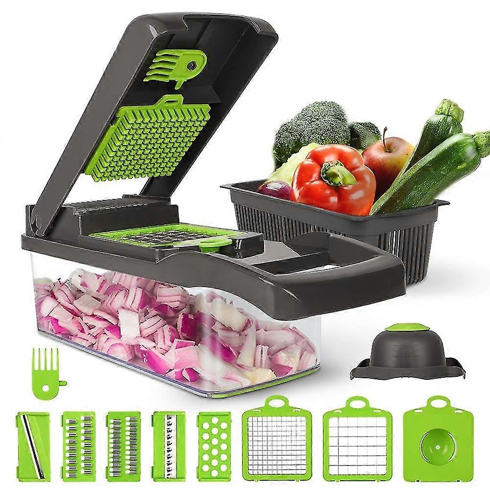 Vegetable Slicer, 14 In 1 Vegetable Chopper, Dicing Machine, With Food Container, Cleaning Brush And Hand Guard, Shredded Onion, Garlic, Carrot, Potat