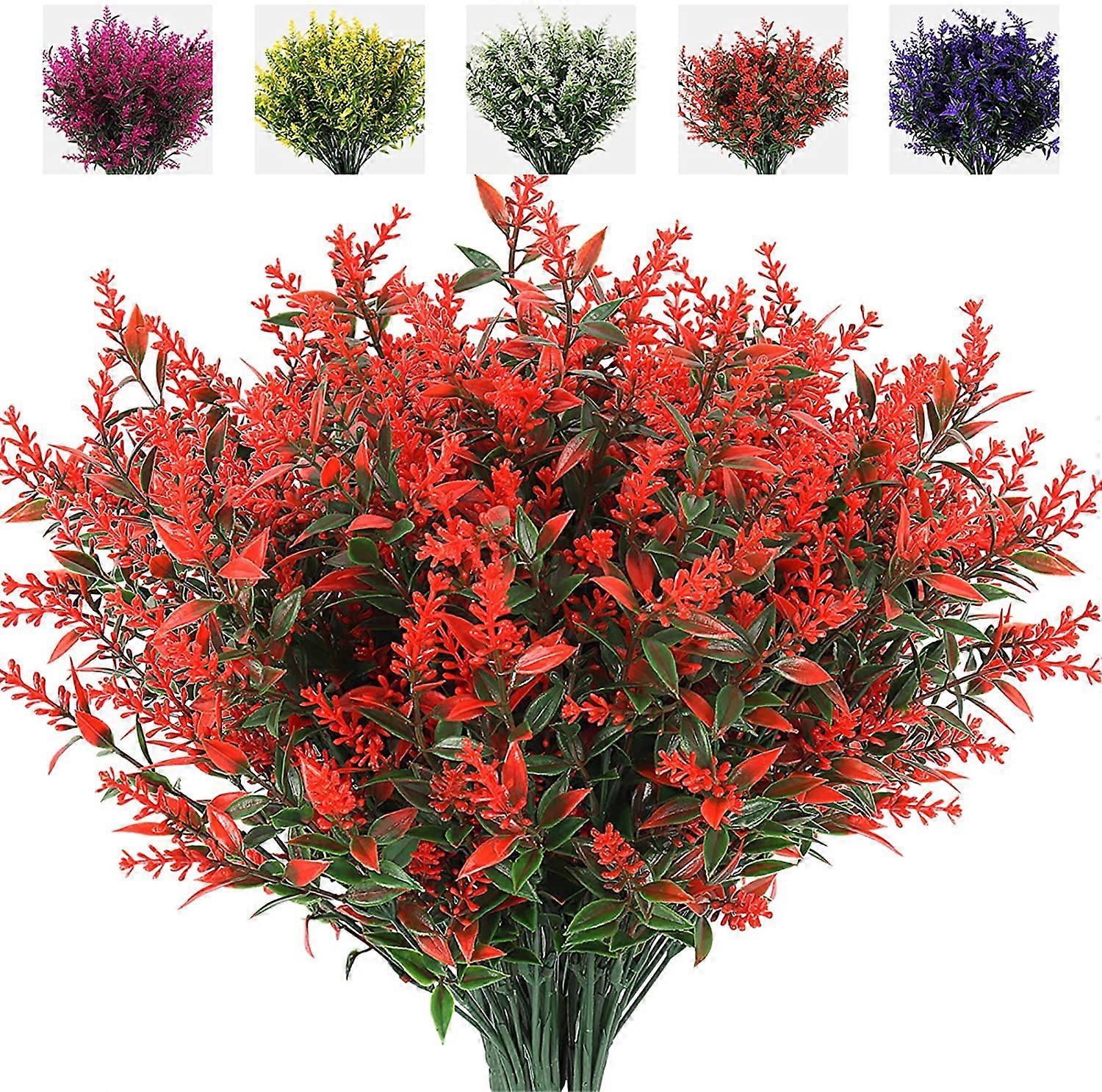 8 bouquets of artificial flowers, artificial lavender anti-ultraviolet flowers,outdoor ornaments (rose red)
