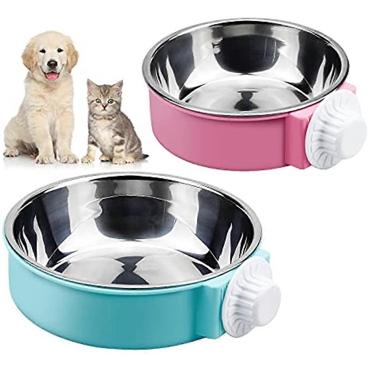 2 pcs Bol d’eau de caisse pour animaux de compagnie 2 EN 1 Bol suspendu pour animaux de compagnie Bols amovibles pour chiens en acier inoxydable, bols d’alimentation pour chats de grande capacité avec porte-boulon pour chats et