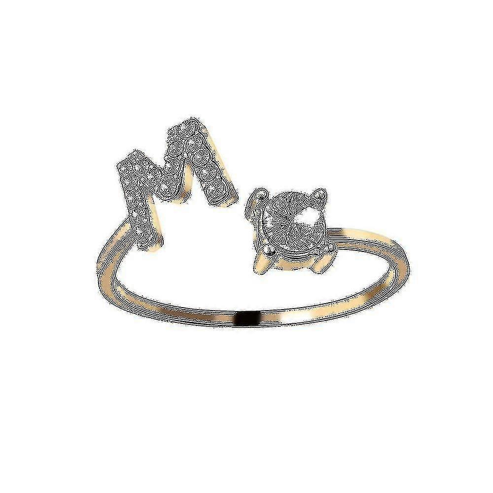 New A-z Letter Gold Color Metal Adjustable Opening Ring Initials Name Alphabet