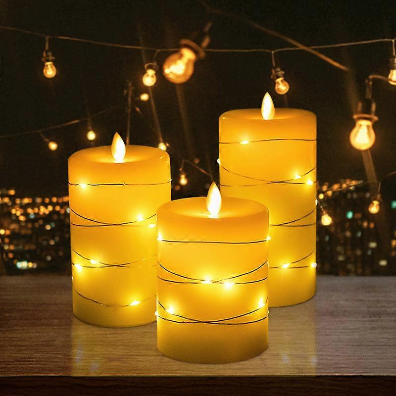 LED Candles 360 Degree Viewing Angle, Starry String Lights, Set of 3 LED Candles, with 10-Key Remote, 24-Hour Timer Function, Dancing Flame