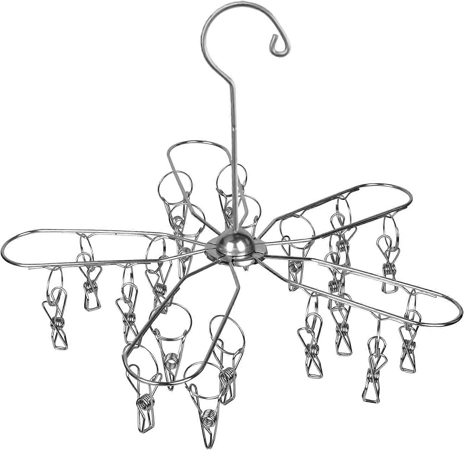 Rustfrit stål strømper rack, foldbar rustfrit stål sok tørring rack med 20 klip bøjle rack