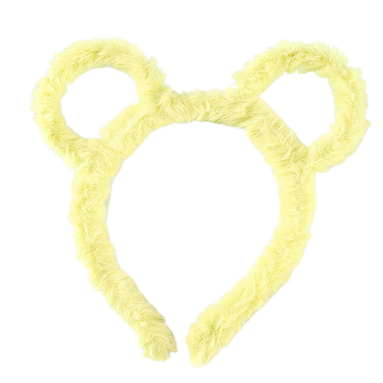 frauen winter dick plüsch stirnband runde maus bärenohren make-up haar reif bandana leuchtendes Gelb