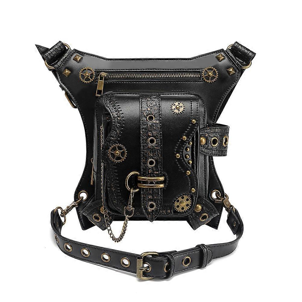 Unisex Medieval Leather Rivet Drop Leg Bag Gothic Waist Bag Fanny Pack Leather Steampunk Crossbody Shoulder Bags Viking Knight