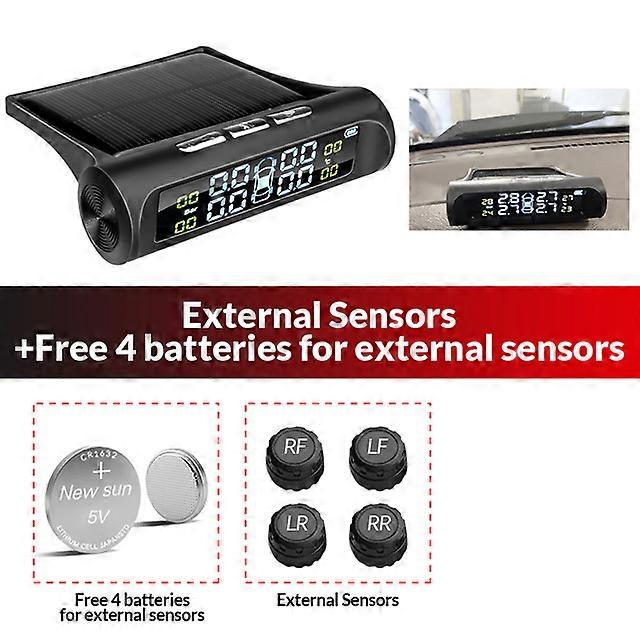 Smart TPMS Car Tire Pressure Alarm Monitor System 4 Sensors  Display Solar Intelligent Tyre Pressure Temperature Warning