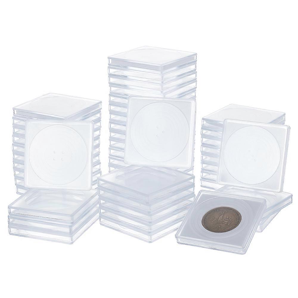 50 Sets 5 Styles Plastic Square Coin Boxes  Commemorative Coin Collection Supplies Clear 48x48x6.5mm 10 sets/style