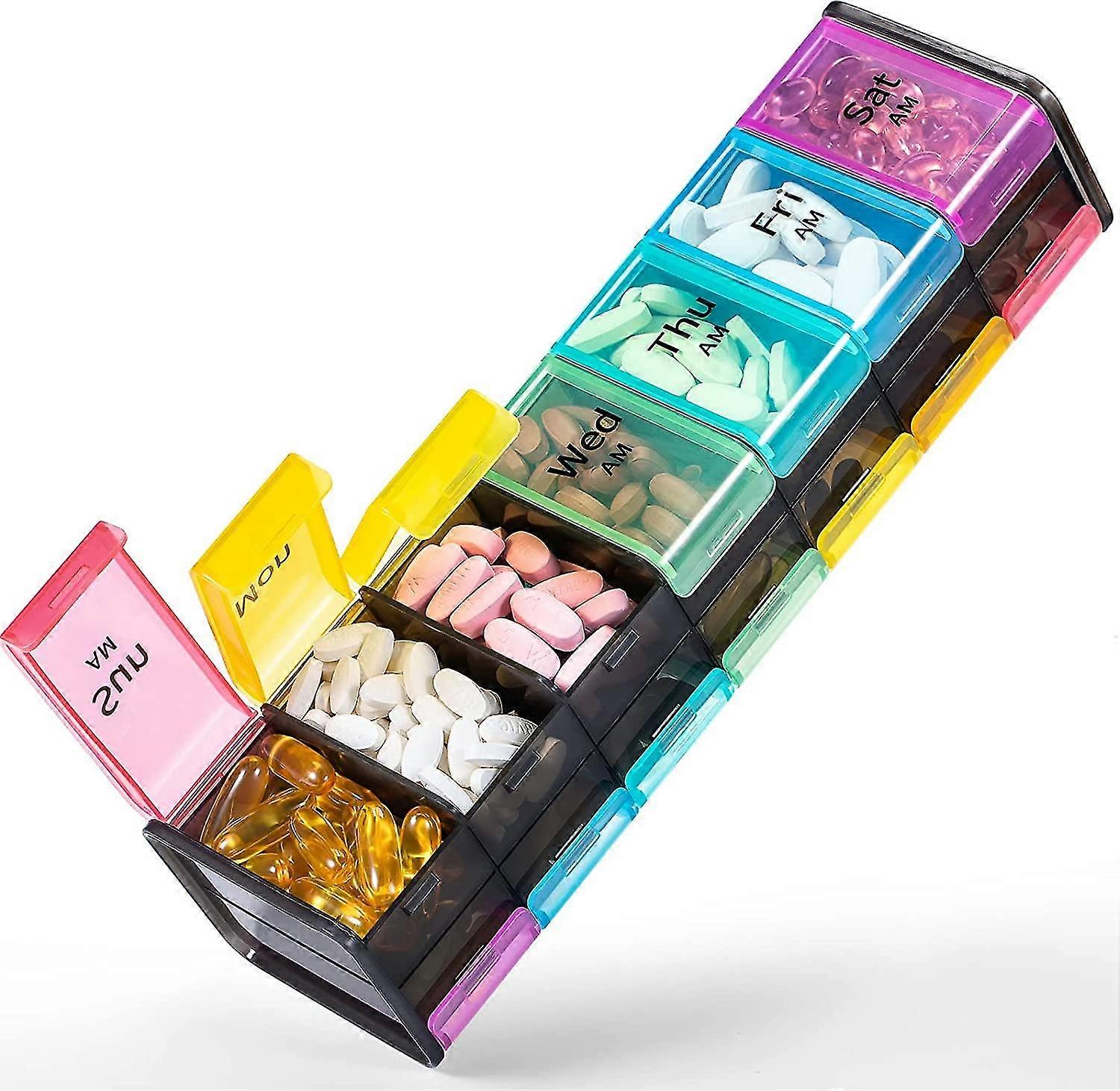 Extra Large Weekly Pill Organizer 2 Times A Day - Betife 7 Day Pill Box, Am Pm Pill Case With Double Layer Jumbo Compartment For Pills, Vitamin, Fish