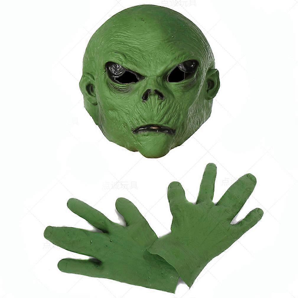 2pcs Green Alien Costume Set 1 Pair Cosplay Gloves 1 Headgear