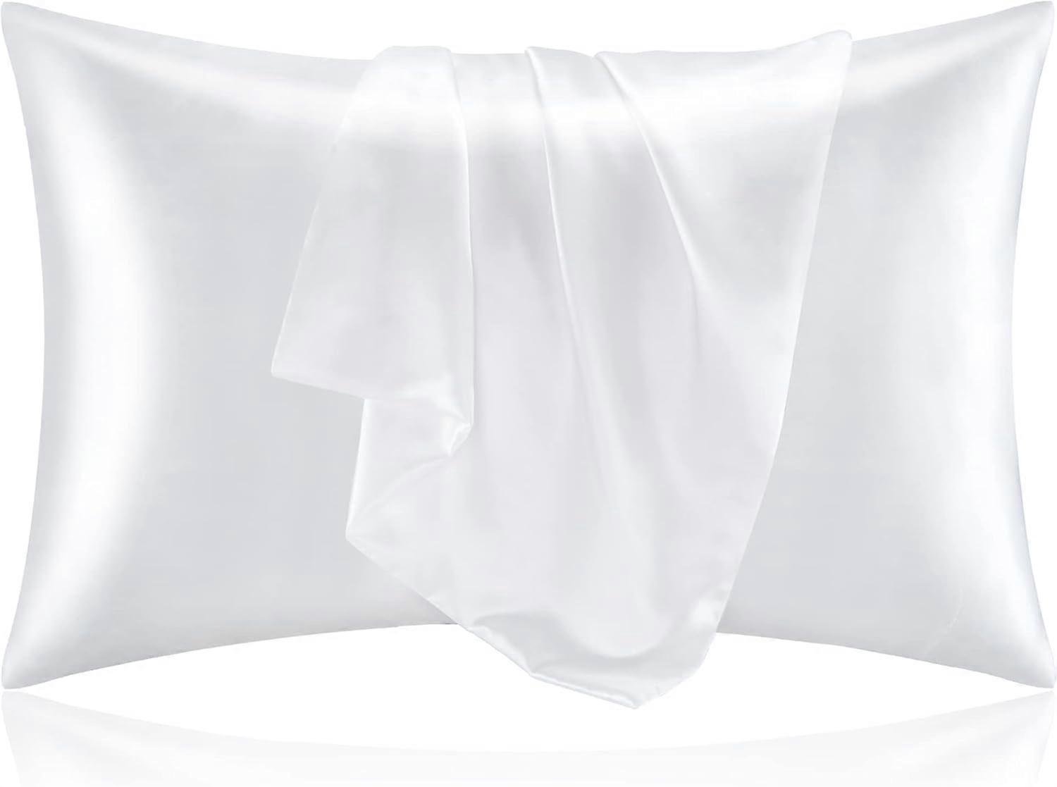 Silk Pillow Cases Standard Size Set of 2 Pack, White Satin Pillowcase for Hair and Skin, Super Soft Pillow Case with Envelope Closure (20x36 Inches)