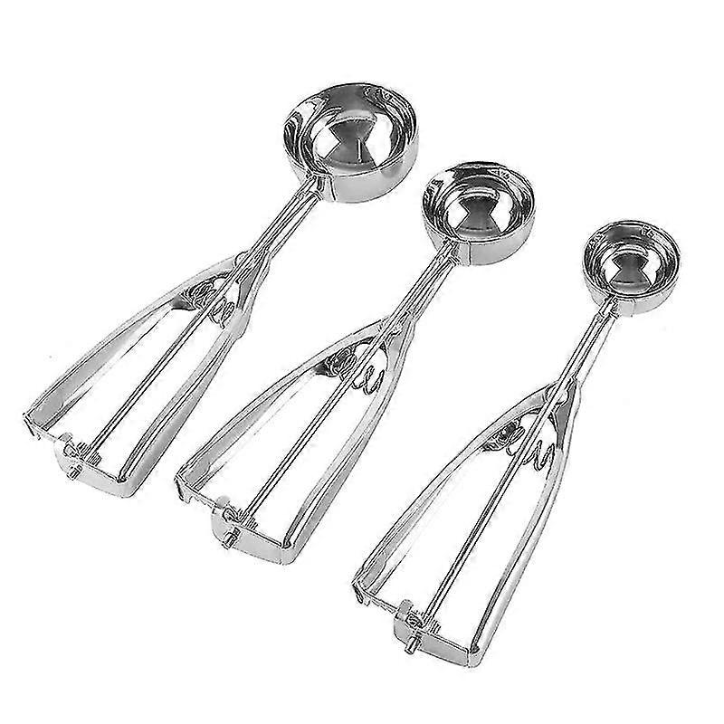 2024 Ice Cream Scoop Set: 3Pcs Cookie Scoop Set, Stainless Steel Ice Cream Scooper with Trigger Release, Large Capacity