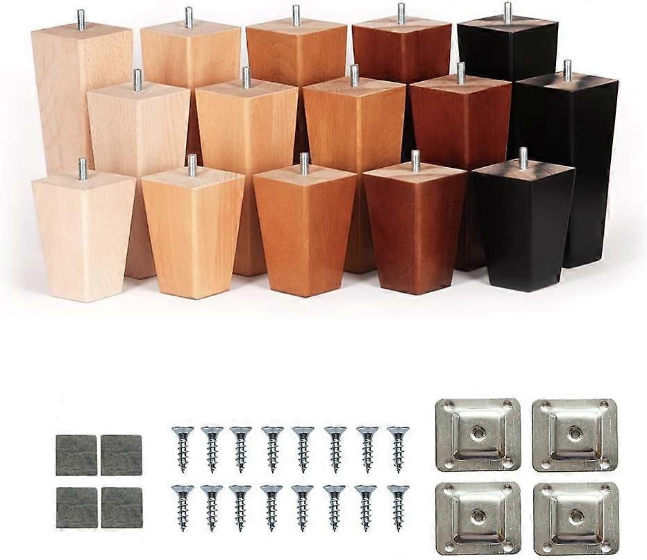 Adjustable Cabinet Legs 4''- 8'' Wooden Trapeze Tapered Furniture Replacement Legs M8 Thread Level Mounting Plates Protective Felt Pads Set of 4 for S