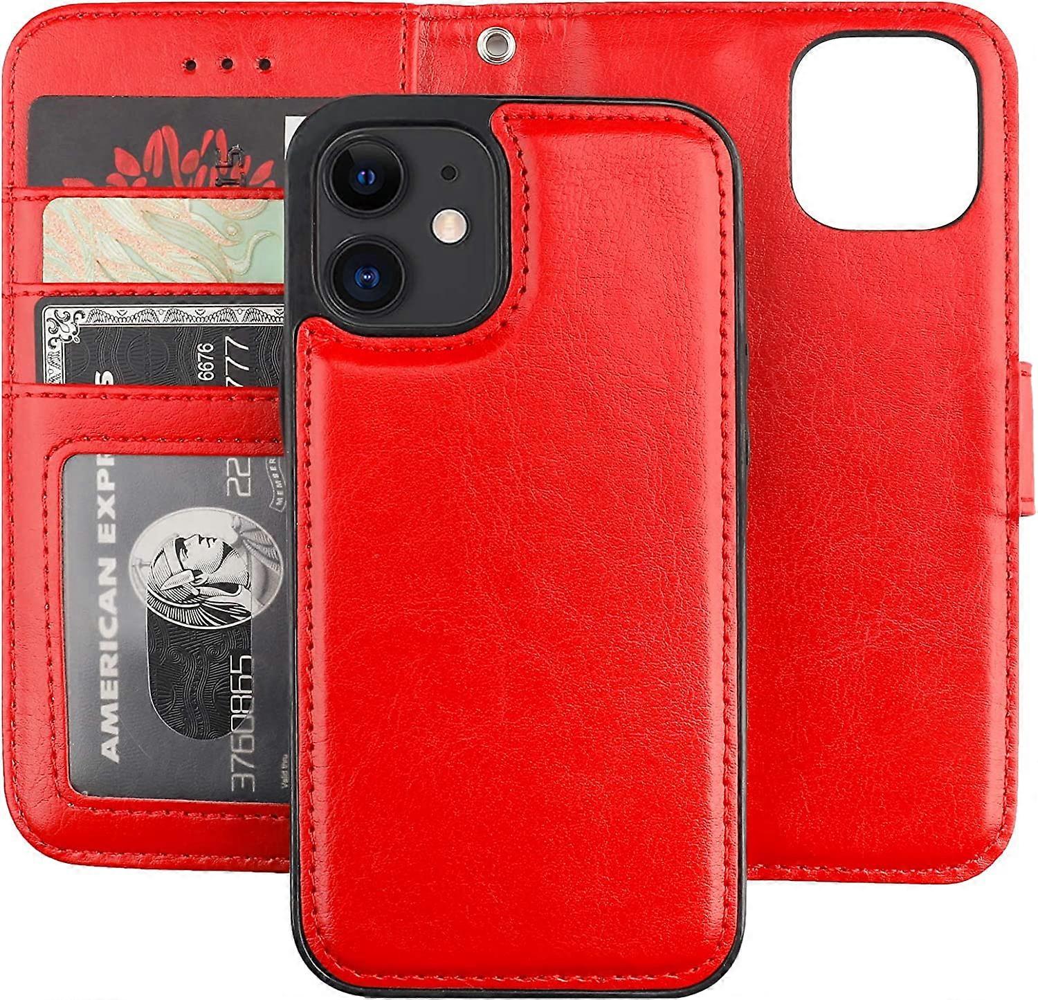 Compatible with iPhone 12 Mini Wallet Case with Card Holder PU Leather Magnetic Detachable Kickstand Shockproof Wrist Strap Removable Flip Cover (Brow