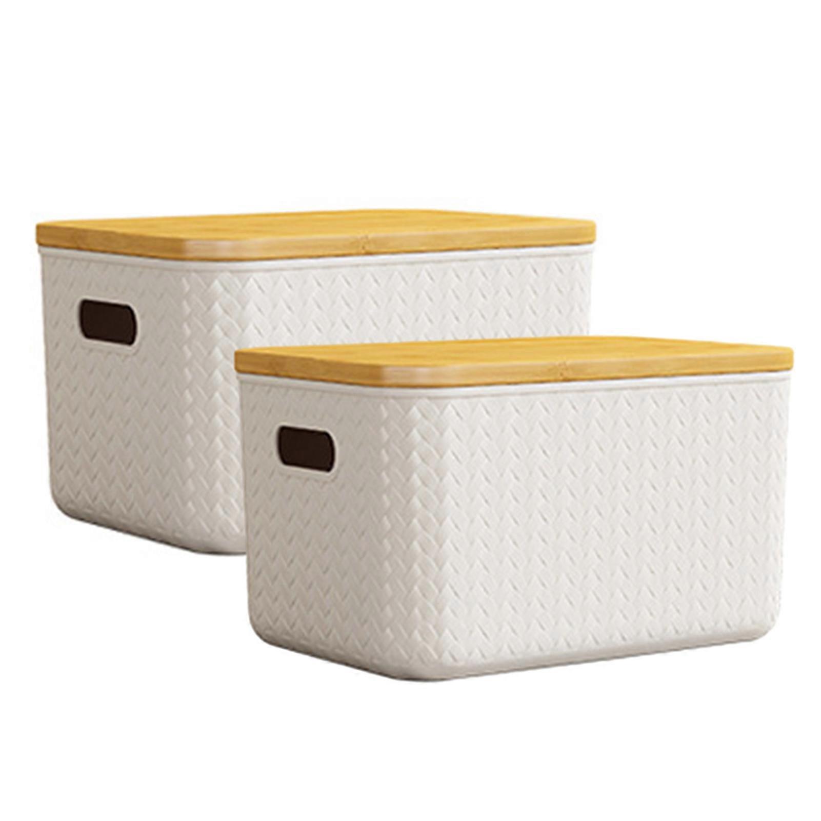 2 Pcs Organizing Boxes Hard Large Capacity with Bamboo Lid Dustproof Handle Holes Cosmetic Toys Clothes Sundries Storage Box Stackable Desktop Clos Co