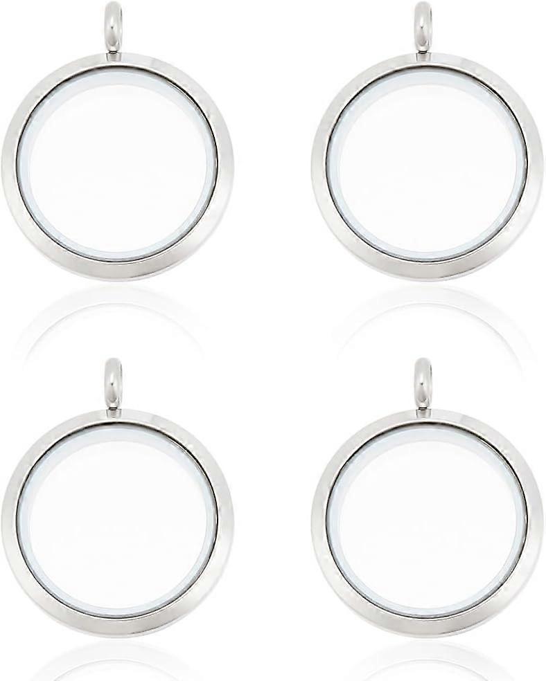 Round Photo Charms Necklace Stainless Steel Locket Pendants Crystal Double-Sided Frame Memory Locket Round Charm with 17.7inch Chain Mixed Color DIY