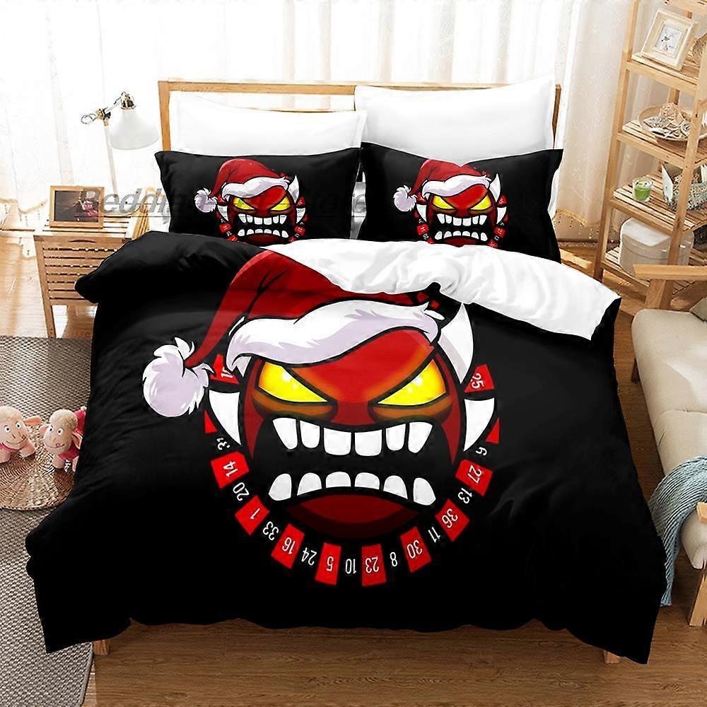 a4610 Lençóis Angry Geometry Dash Conjunto de Cama Conjunto de Cama Aldult Kid Quarto Conjuntos de Capa de Edredão Novo Conjunto de Cama de 3 Peças (1 Capa de Edredom + 2 Fronhas