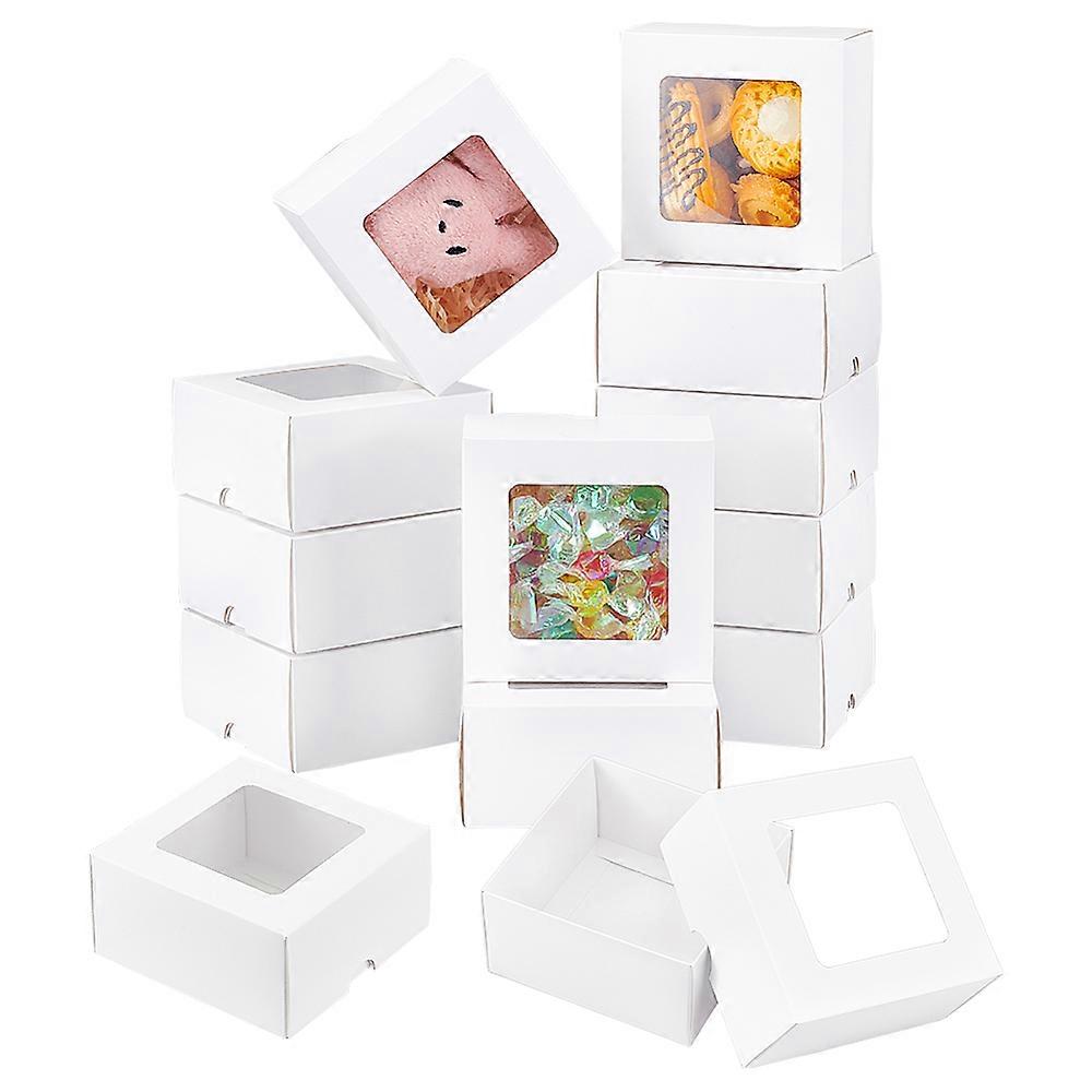Square Kraft Paper Storage Gift Boxes Visible Winbow Gift Packaging Case White 10x10x5cm